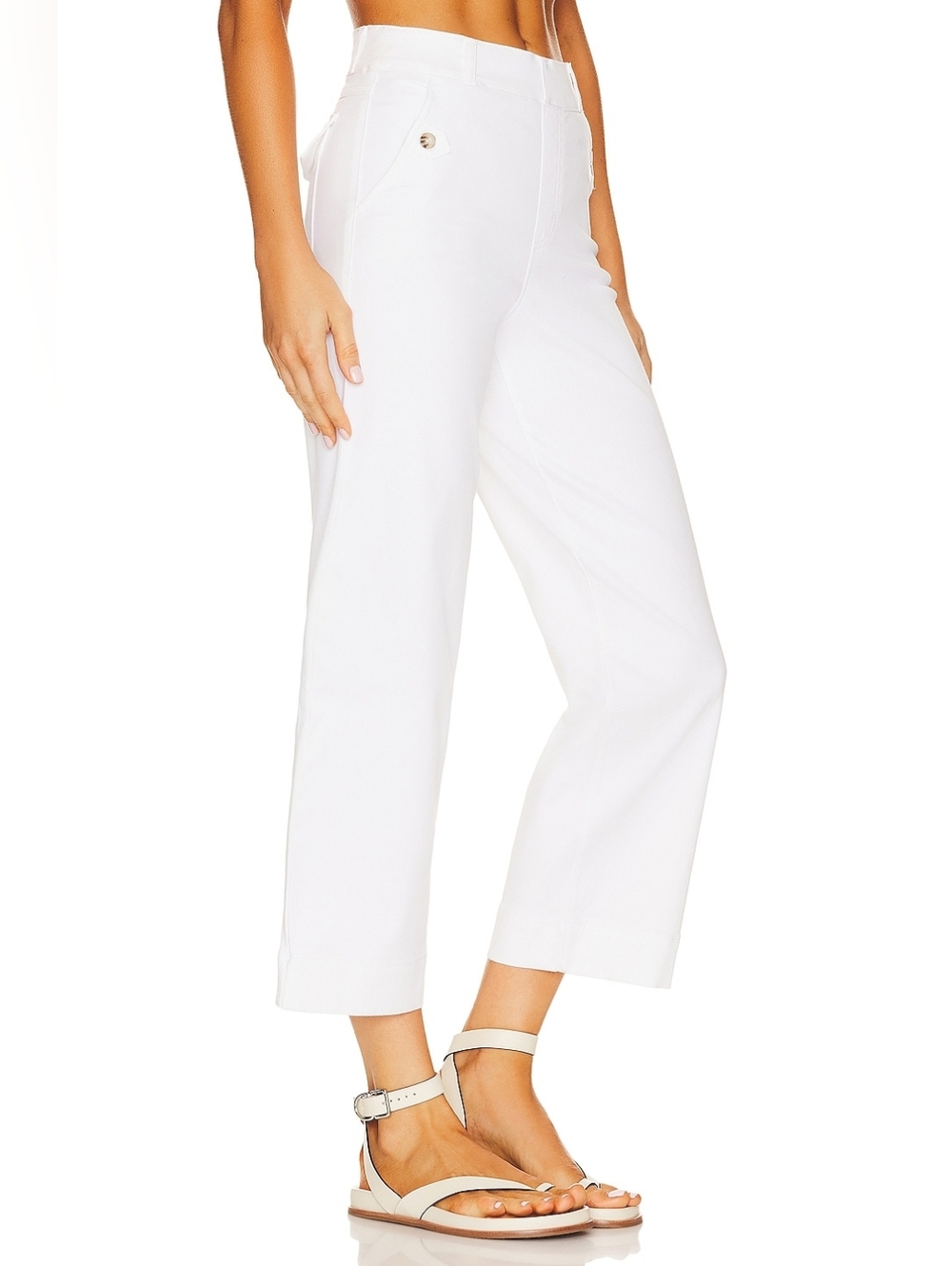 NWT SPANX 20312R Stretch Twill Cropped Wide Leg in Bright White Khaki Pants M